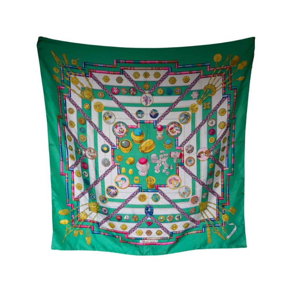 Hermes Green + Fuchsia Authentic 90 CM Vintage 100% Silk Scarf